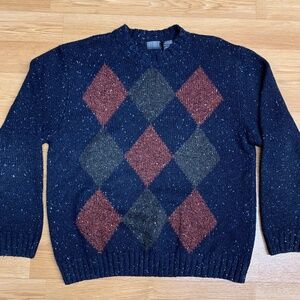 Vintage 90s Knightsbridge Grandpa Argyle Knit Wool Crewneck Sweater Mens Size XL